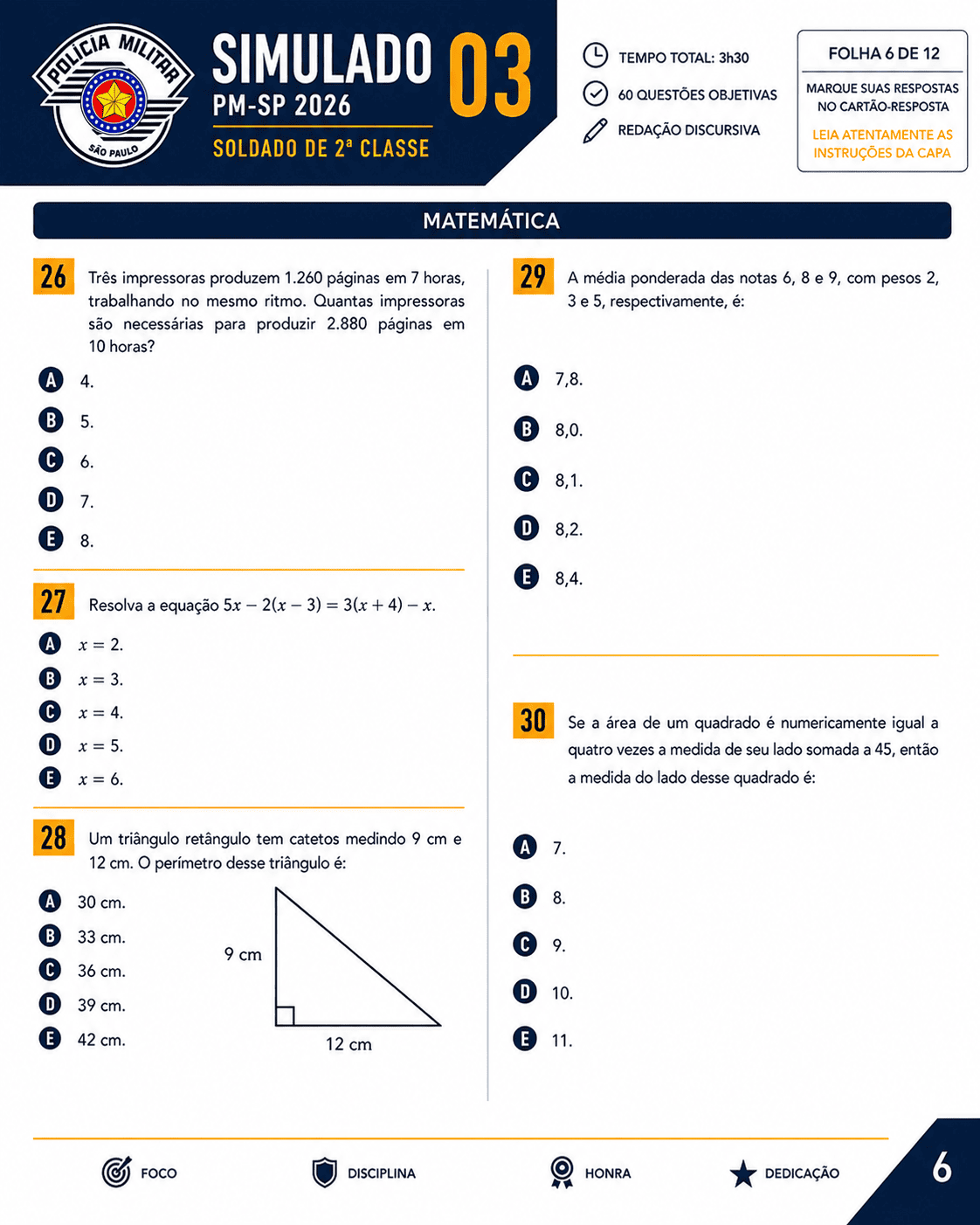 Amostra de simulado de Administração Pública PM-SP 2026